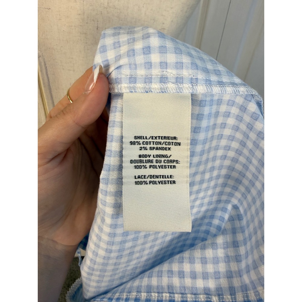 NWT Bagatelle Collection Blue Gingham Lace Trim Tie Front Top Size S - Picture 10 of 10